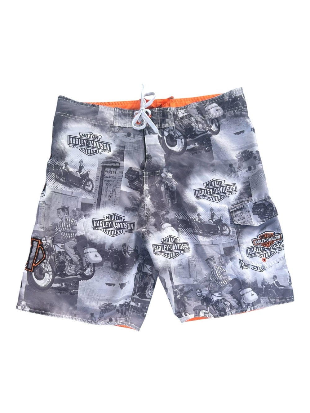 Harley-Davidson Gray Board Shorts Motorcycle Imagery Mens swim trunks Size 36